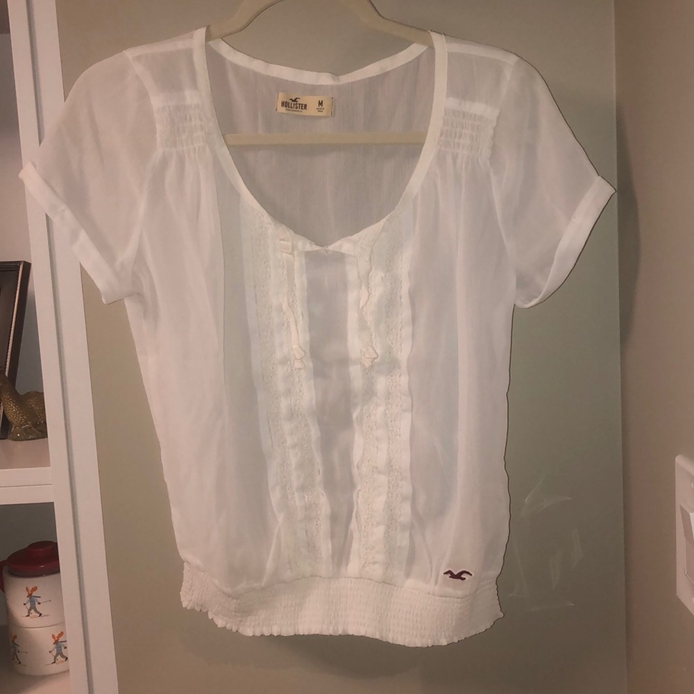 Hollister | Sheer, White Short Sleeve Blouse